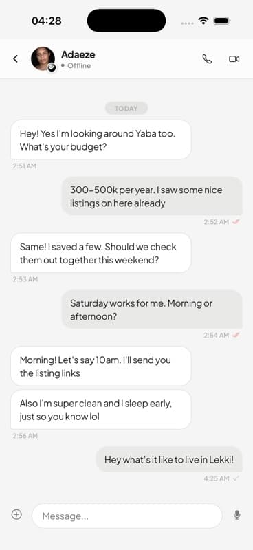In-app chat on Flatmate