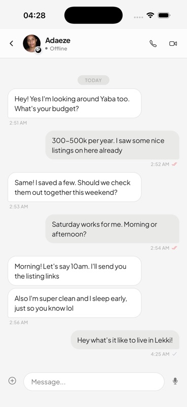 In-app chat on Flatmate